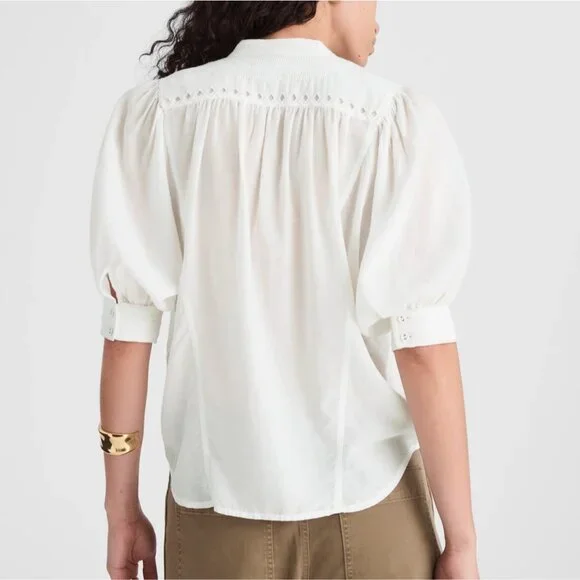 NWT Madewell Women's Sz 4 Puff-Sleeve Band-Collar Shirt White Sheer Voile NW062 - Picture 3 of 14